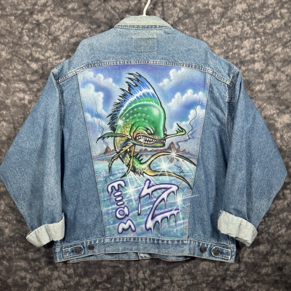 Vintage Levis Custom Denim Trucker Jacket 2XLT Streetwear Alien USA Made 70508
